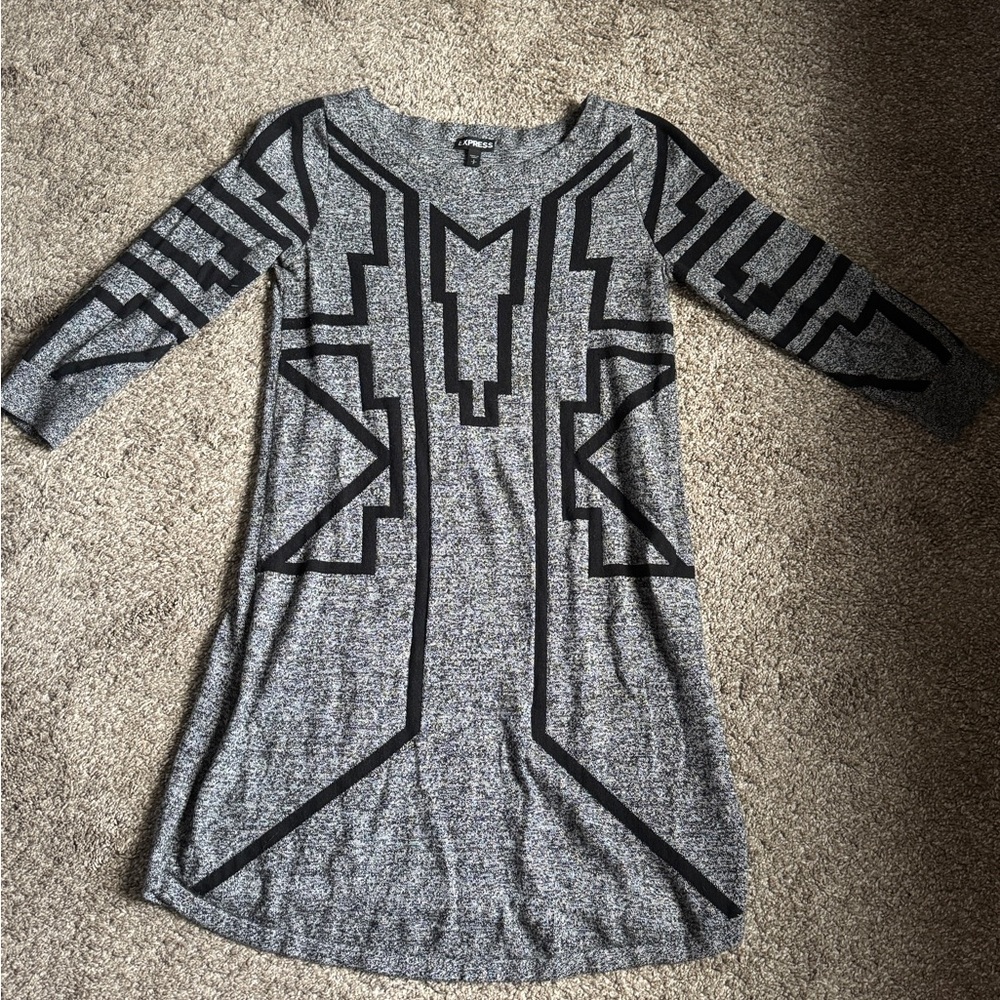 Express Gray and Black Raglan Sleeve Sheath Dress